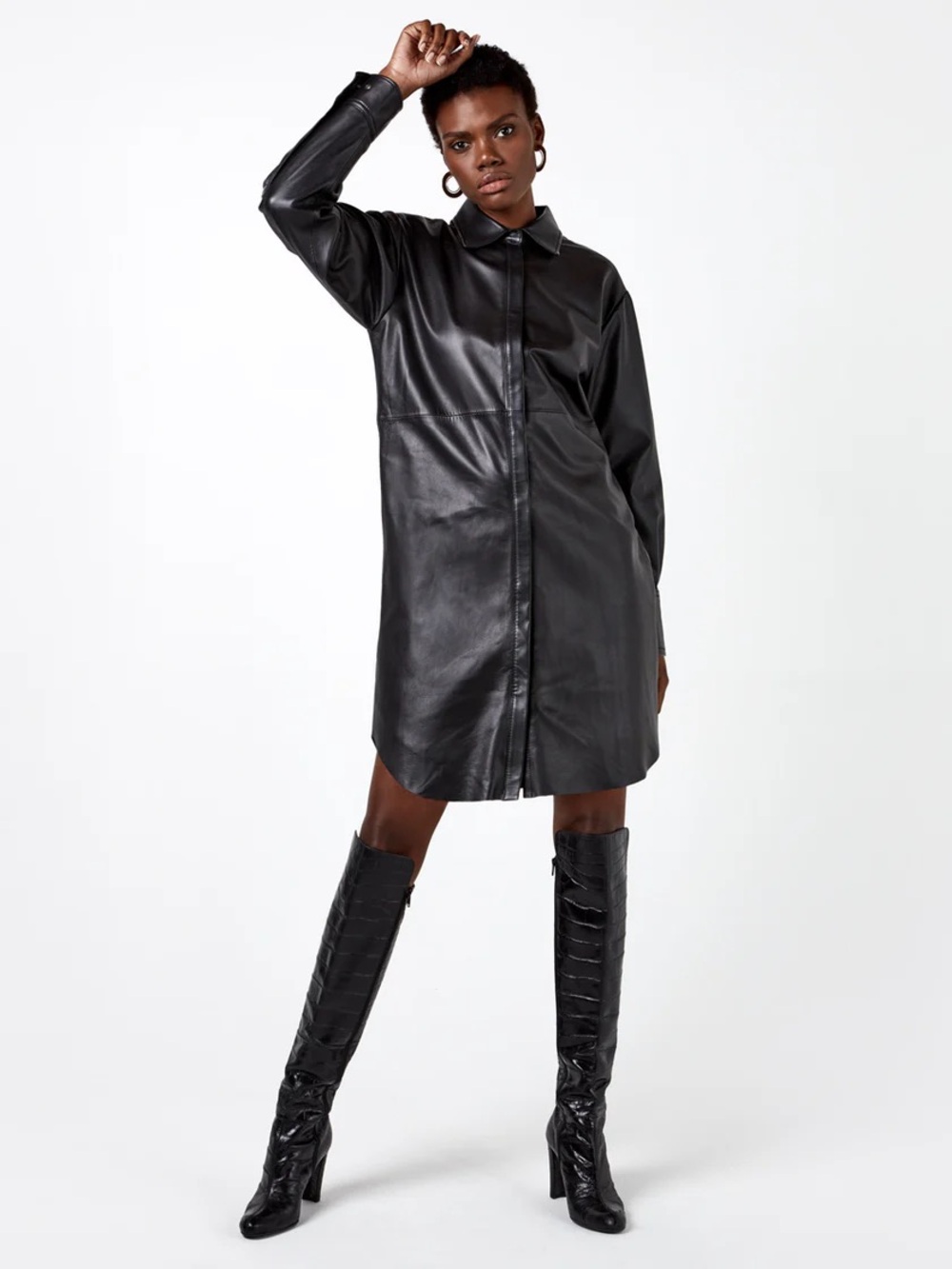 AS by DF Bonsoir Recycled Leather Shirtdress Jacket Minimalist Luxury Black Med